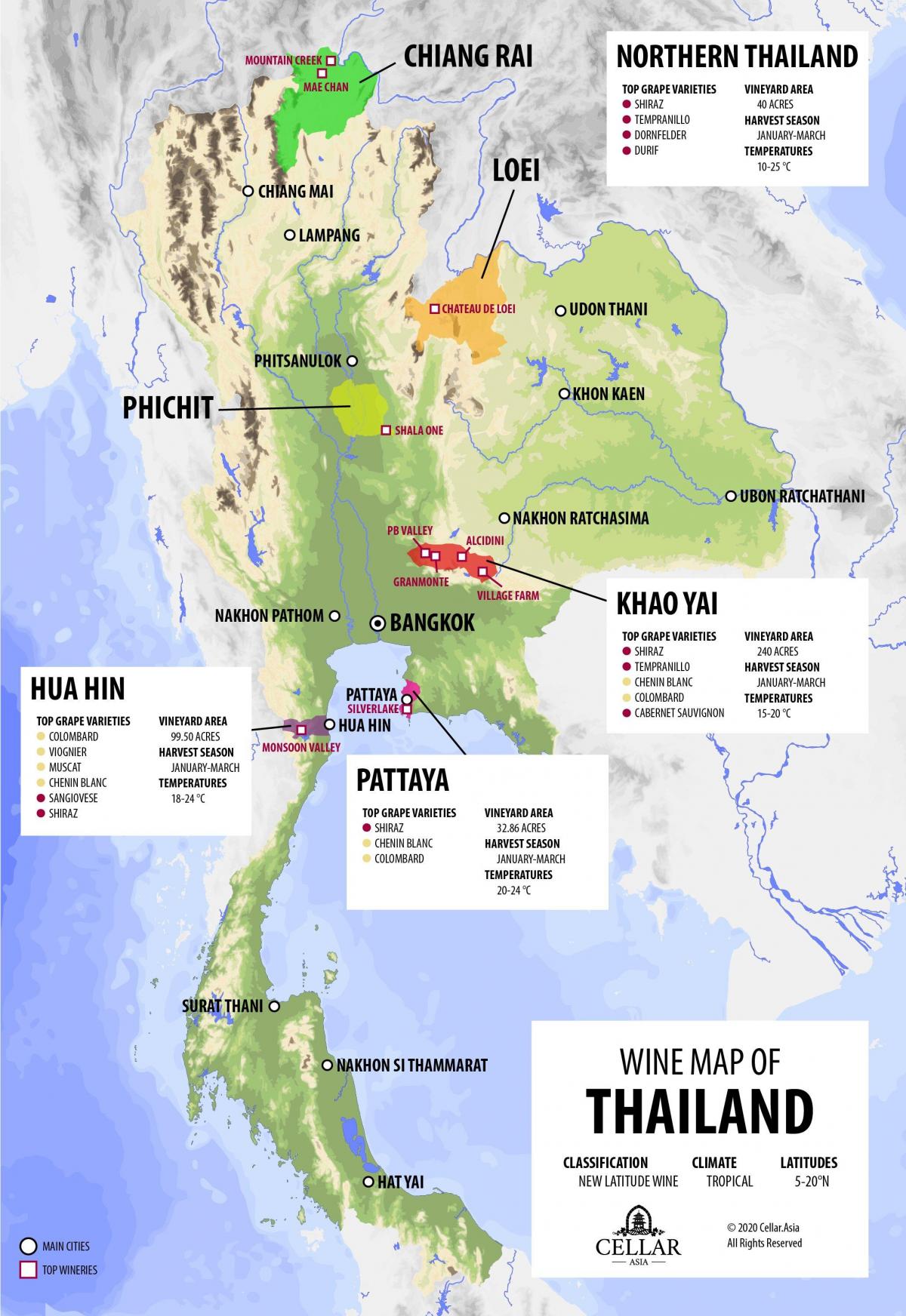 Mappa dei vigneti della Thailandia