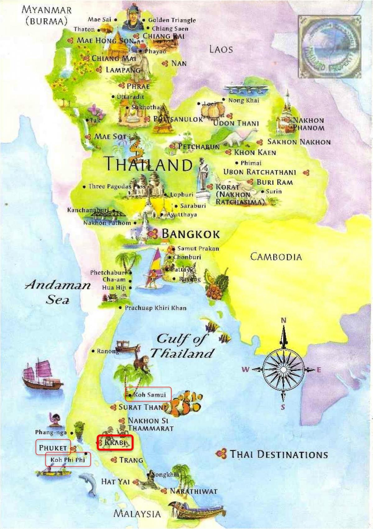 Mappa delle attrazioni turistiche della Thailandia
